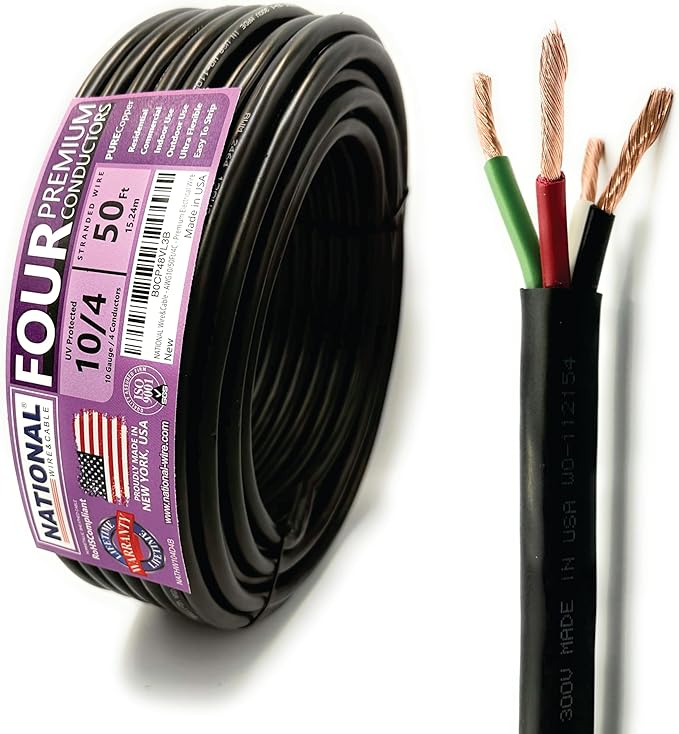 NATIONAL Wire & Cable – 10 AWG 4-Conductor Premium Copper Wire, 50 ft, Stranded