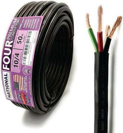 NATIONAL Wire & Cable – 10 AWG 4-Conductor Premium Copper Wire, 50 ft, Stranded