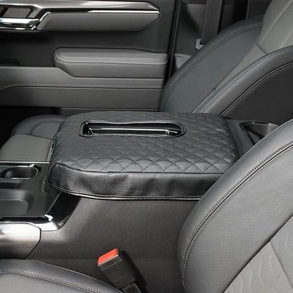 Armrest Pad Cover, Center Console Cover Leather Cushion Pad Compatible with 2019-2023 Chevy Silverado & GMC Sierra, Black