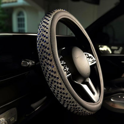 Lord AutoFashion 15 Inch Luxury Universal Steering Wheel Cover Rhinestone Crystals Anti-Slip Microfiber Leather for Women Girls Car Accessory Bling Diamonds (Blue JX06)