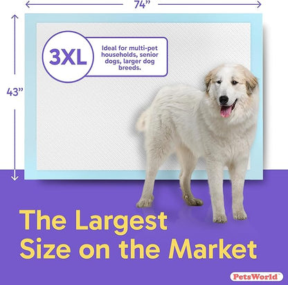 PETSWORLD Premium Extra Large Dog Pee Pads (43" x 74") – Jumbo Puppy Training & Incontinence Pads for Large Dogs & Multi-Pet Homes – Leak-Proof, Odor Control, 5-Layer Absorbency