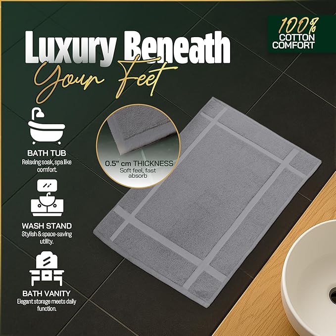Pearl Linens 100% Ring Spun Cotton Bath Mat (Pack of 12) 18 x 25 Inch, Washable, Soft & Absorbent Terry Bathroom Floor Mat – Not Bathroom Rugs – Quick-Dry After Shower Bath Mat, 687 GSM, Light Grey