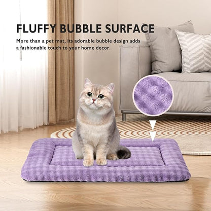 Yaning Pet Bed Mat Crate Pad for Cats Small Dogs, Washable Soft Pet Sleeping Mat Kennel Pad with 3D Bubble Pattern, Dusty Purple, 24"x 18"