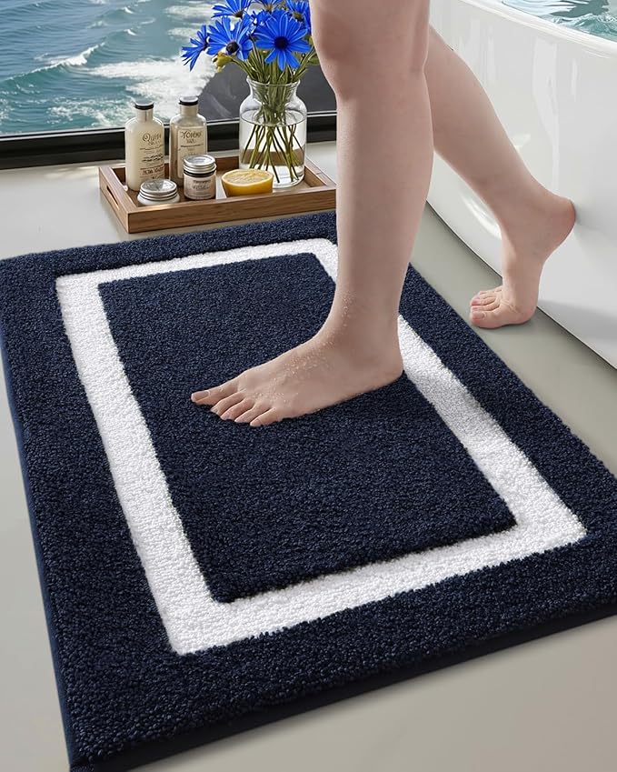 Color&Geometry Bathroom Rugs, Water Absorbent and Quick Dry Microfiber Bath Rugs-16"x24", Non-Slip, Machine Washable, Extra Soft Plush Bath Mats for Bathroom, Laundry Room, Blue White