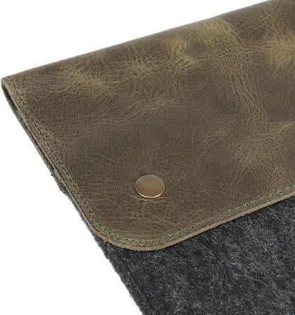 MegaGear Genuine Leather and Fleece MacBook Bag Laptop Sleeve for MacBook Pro and MacBook Air Case 14 Inch - 13 Inch (M4, M3, M2, M2, M1, Pro, Max) 13.3 Inch, iPad Pro 12.9 Inch - 2020 to 2024 Models