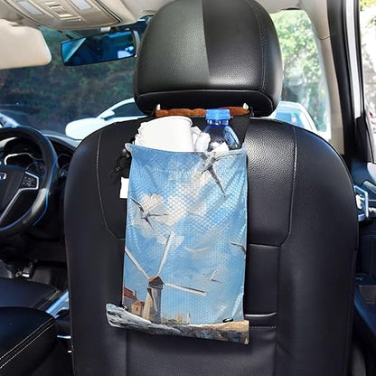 ALAZA Hanging Car Trash Bags Garbage Bag Trash Can for Back Seat Small Seagull Lighthouse 3 Washable Storage Bag Retractable 2 Pack