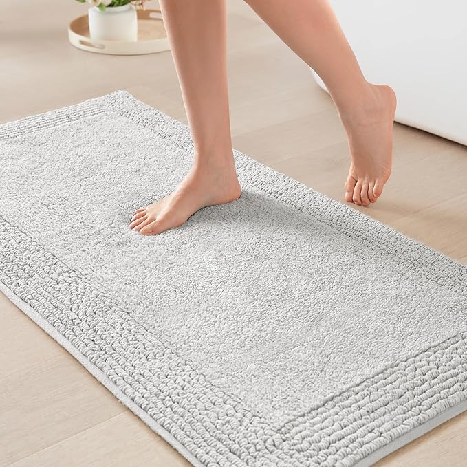 Madison Park Splendor Reversible 100% Cotton Tufted Bathroom Rug-3000 GSM Hotel Quality Luxurious Plush Medium Pile Bath Mat Absorbent, Quick Dry, Shower Room Décor, 24x44 Grey