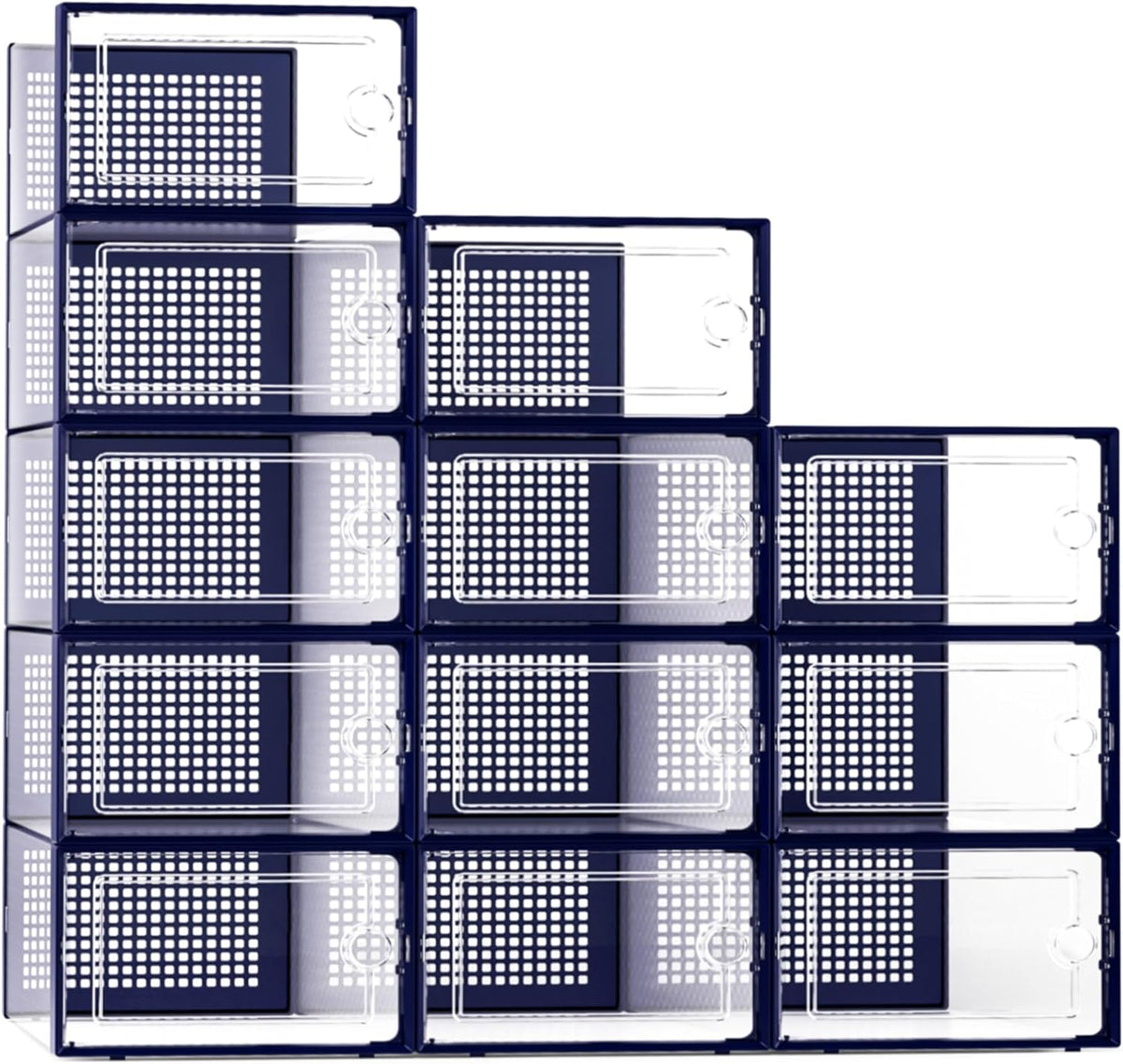 Kuject X-Large Shoe Storage Boxes Organizers Clear Plastic Stackable 12 Pack, Shoe Rack & Holder Substitute, Sneaker Containers, Toy Storage Organizer Bins for Entryway, Closet, Under Bed, Blue
