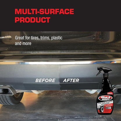Black Magic 120230 Tire Trim Plastic Dressing, Medium Shine, Streak-Free, Water Resistant & Non-Greasy Formula for Tires, Trim & Plastic, Lasts Up to 2 Weeks - 16 Fl Oz