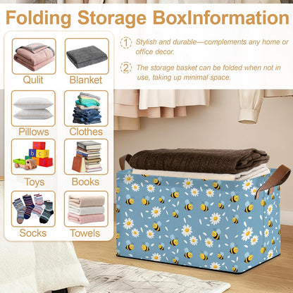 32L Large Storage Bins with Handles, Basket Organizer for Shelves, Closet, Books, Laundry & Home Decor (Bee Daisy)