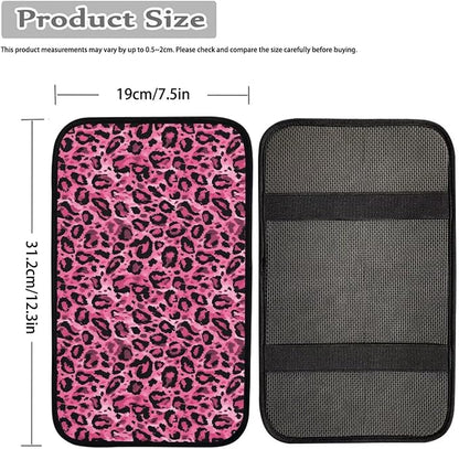 Pink Leopard Print Car Center Console Covers for Women,Car Armrest Cover Pads,Universal Animal Print Car Accessories