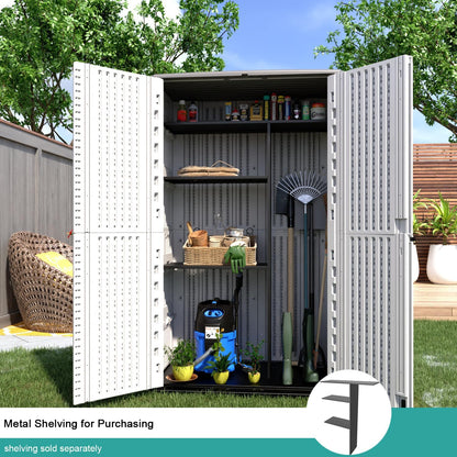 Outdoor Storage Shed,KINYING Outdoor Storage Cabinet Waterproof with Double Doors,52 Cu.ft Resin Vertical Tool Shed for Garden,Patio,Backyard,4×2.5×6.6 FT