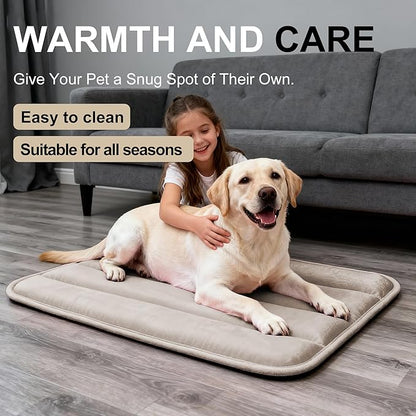Fogkiss Dog Bed Mat, Reversible Dog Crate Pad with Washable Kennel Mat and Soft Foam, Flat Pet Bed for Dogs & Cats, for Crates Carriers & Travel (Light Brown, 34" L*20" W*1.5" Th)