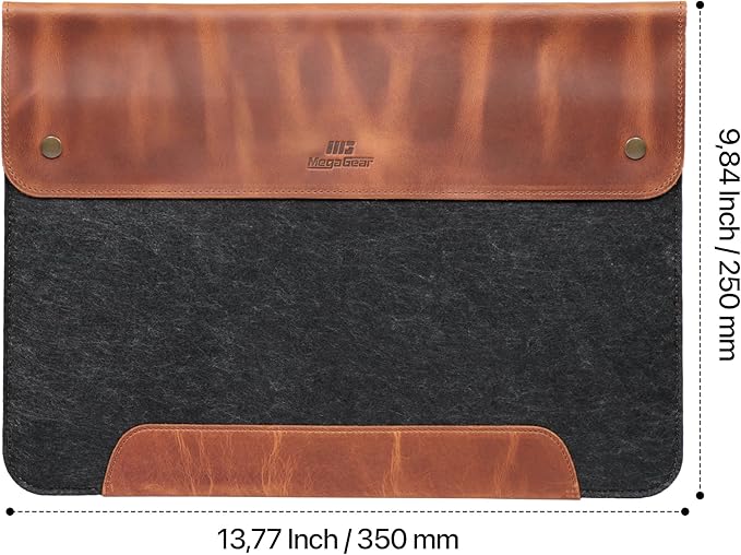 MegaGear Genuine Leather and Fleece MacBook Bag Laptop Sleeve for MacBook Pro and MacBook Air Case - 16 Inch - 15 Inch - 15.5 Inch (M4, M3, M2, M2, M1, Pro & Max) 2020 to 2024 Models