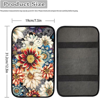 Boho Floral Armrest Cover for Car,Soft Car Center Console Covers,Universal Cars Interior Accessories Decor
