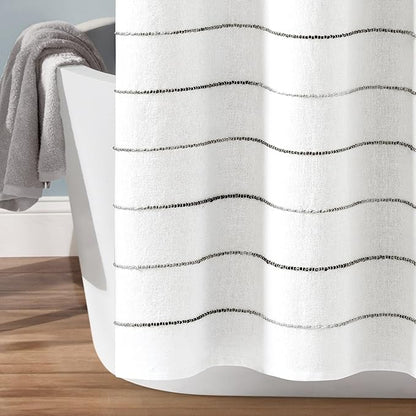 Lush Decor Ombre Stripe Yarn Dyed Cotton Shower Curtain, 72" W x 72" L, Navy & Multi - Fabric Shower Curtains - Striped Bathroom Curtain - Farmhouse & Coastal Decor