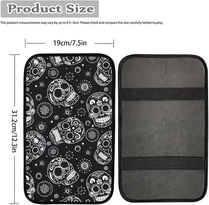 Dreaweet Halloween Center Console Cover for Car Hippie Skull Black Arm Rest Cover Pad Horror Car Accessories Decor Universal Armrest Cover for Cars Trucks SUV Sedan