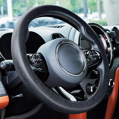Spurtar Car Steering Wheel Cover for Women Men Car Accessories, Silicone Anti-Slip Thin Steering Wheel Protector, Black Soft Leather Texture Interior Vehicle Accessories, Fit Diamenter 15" - 16.5"