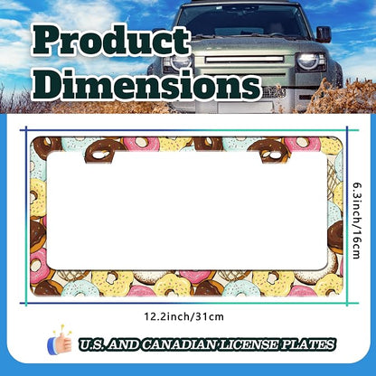 Colorful Donuts Cartoon License Plate Frame Stainless Steel 6.3 X 12.2 Inch | Fits US Standard With Screws Rust Resistant For Car Front Rear Decoration Accessories Easy Installation For Cars SUV Truck