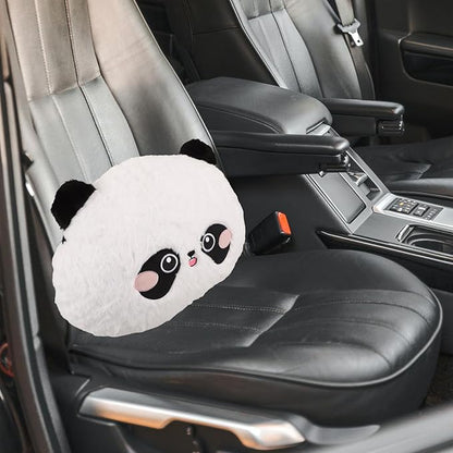 Lumbar Support Pillow for Car Seat Cushion with Cartoon Panda Cover, Plush Back Rest for Driver and Office Chair, Soft Airplane Neck Pillow for Lower Back Relief
