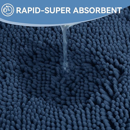 Bcoimo 44"×24" Absorbent Bath Mat, Non-Slip with Backing Chenille Bath Rug and Machine Washable Bathroom Mat Quick-Dry Design. Ideal for Bathroom and Tub Areas