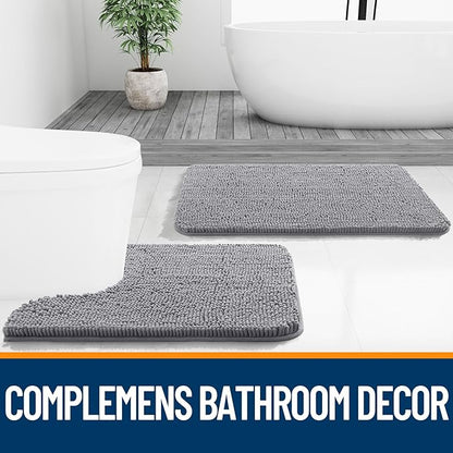 OLANLY Bathroom Rugs 50x30, Extra Soft Absorbent Chenille Bath Rugs, Rubber Backing Quick Dry, Machine Washable Bath Mats for Bathroom Floor, Tub and Shower, Home Decor Accessories, Grey