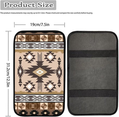 Suobstales Geometric Navajo Ethnic Tribe Print Car Armrest Pad Soft Center Console Arm Rest Protector Cover Universal Car Interior Accessories Decoration