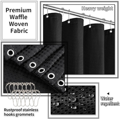 Bathroom Set with Shower Curtain and Rugs- 25PC Bathroom Accessory Set, Black Shower Curtain Set, Toilet Brush, Trash Can, Qtip Holder Dispenser & Soap Dispenser
