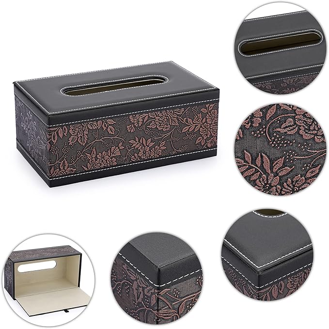Sumnacon Tissue Box Cover Rectangule Leather Tissue Box with Magnetic Bottom,Stylish PU Tissue Box Holder for Bathroom Toilet Bedroom Living Room Desk Table Office Car
