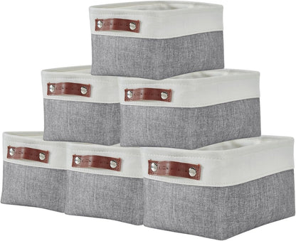 DECOMOMO Small Storage Basket, Closet Storage Bins, Baskets for Organizing Shelves (Grey & White, Small - 6 Pack)
