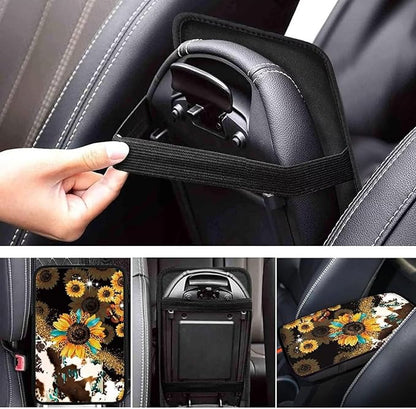 Universal Armrest Cover Pad, Sunflower Cow Print Car Center Console Cushion Pad, Protect from Pet Claws, Sticky Fingers, Auto Decor Accessories