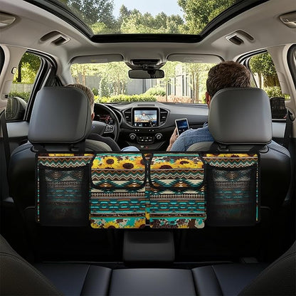 CLOHOMIN Aztec Tribal Trunk Organizer for Car Women Sunflower Car Organizer Backseat Hanging Storage Bag for SUV Vehicle Sedan Truck Foldable Car Cargo Storage Organizer
