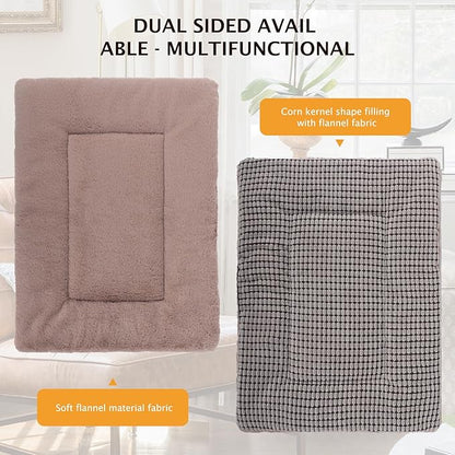 Vetasac Reversible Dog Bed Mat with Plush and Corn Velvet,Soft Warm Pet Cushion, Dual Purpose Washable Sleeping Mattress Bed for Small Medium Large Dog and Cat XB004 (18 * 13", Khaki)