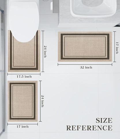 chakme Bathroom Rug Sets 3 Piece, Ultra Thin Bath Mat Absorbent, Non Slip, Machine Washable, Light Beige, 17" x 24" / 17" x 30" / 17" x 59