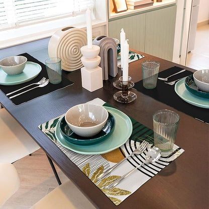 Boho Placemats, Modern Minimalist Art Abstract Geometric Sun Plant Print Washable Fabric Placemats Table Kitchen Dining Party 12x18 Inch Set of 4
