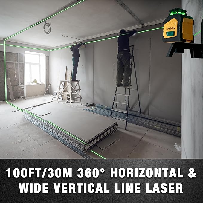 PREXISO 360° Laser Level with Tripod, 100Ft Dual Power Self Leveling Cross Line