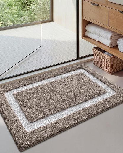 Color&Geometry Bathroom Rugs, Water Absorbent and Quick Dry Microfiber Bath Rugs-16"x24", Non-Slip, Machine Washable, Extra Soft Plush Bath Mats for Bathroom, Laundry Room, Dark Beige White