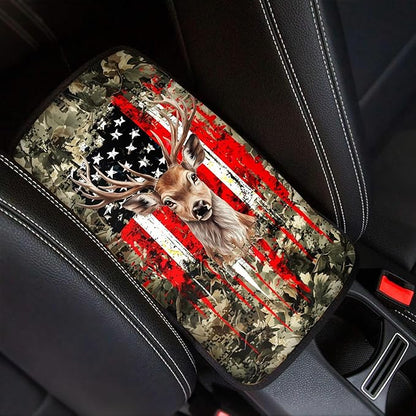 Hunting Deer Flag Print Car Center Console Cover,Universal Armrest Cover Pads for Most Vehicles,SUV