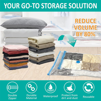16 Pack Vacuum Storage Bags, Space Saver Bags (2Jumbo/2Large/3Medium/3Small/6Roll) Compression Storage Bags for Comforters and Blankets, Vacuum Sealer Bags for Clothes Storage, Hand Pump Included