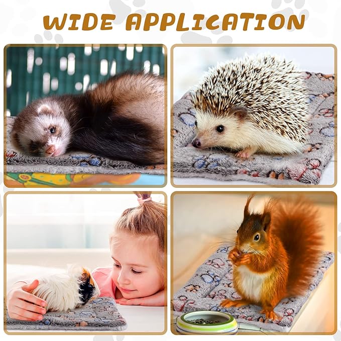 Tuanse 4 Pack Ultra Soft Dog Cat Bed Mat with Cute Prints Reversible Fleece Dog Crate Kennel Pad Cozy Washable Thickened Hamster Guinea Pig Pet Bed Mat for Small Animals(13 x 10 Inches,Gray)