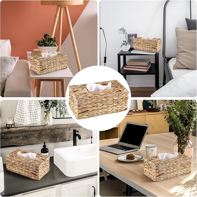 Sumnacon Tissue Box Cover Water Hyacinth Tissue Box Rectangular Tissue Holder Woven Tissue Cover Wicker Tissue Box Holder for Bathroom Toilet Table Desk Home Office Car