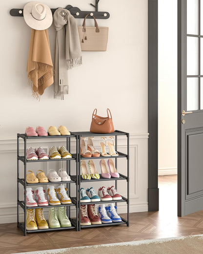 5-Tier Small Shoe Rack, Narrow Space-Saving Organizer for Small Spaces, Non-Woven Fabric Lightweight Shoe Shelves, for Closet Floor, Front Door, Entryway, Kids/Toddler/Adults, Black