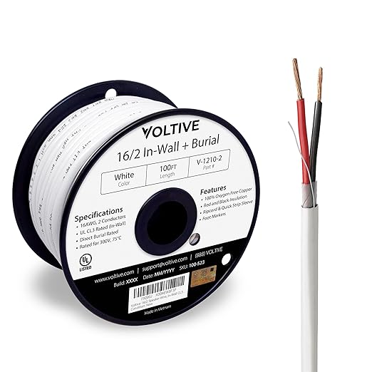 Voltive 16/2 Speaker Wire, in-Wall CL3 & Direct Burial, 100ft