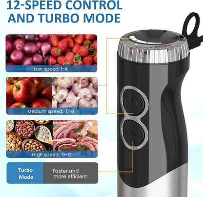 1000W Professional Hand Blender, 12-Speed Heavy Duty Immersion Blender