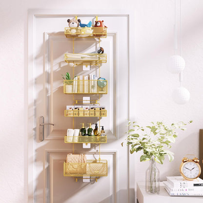 HapiRm Over Door Organizer Storage - Separable Door Organizer Hanging with 6 Metal Large Capacity Baskets for Bathroom Bedroom Kitchen Pantry Closet (Gold)