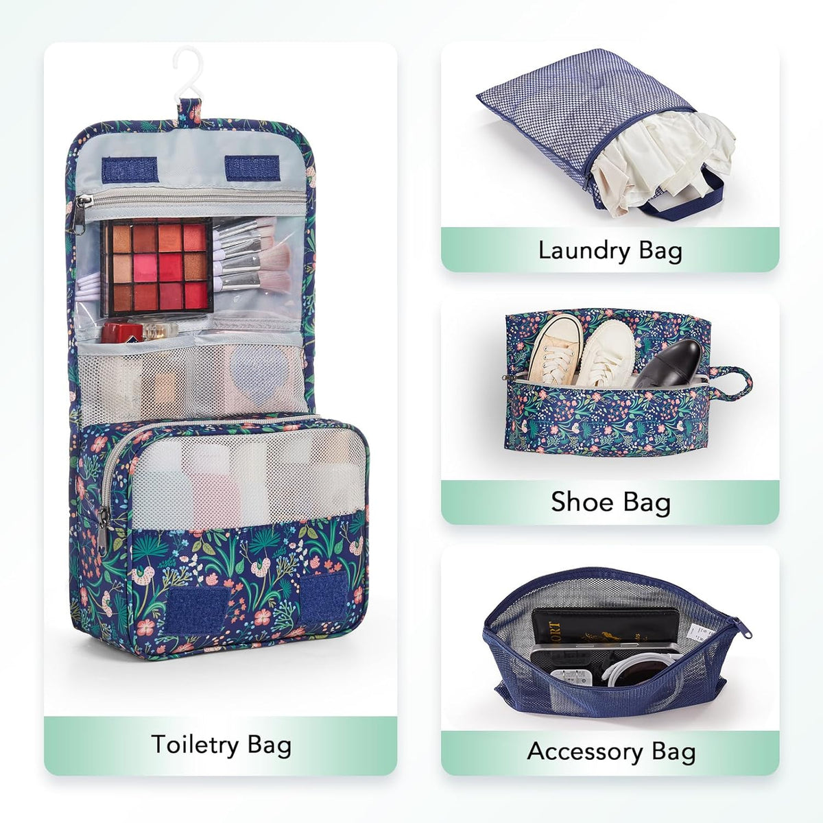 8 Set Compression Packing Cubes for Travel Essentials,Compressible Expandable Packing Cubes for Suitcase,OlarHike Luggage Organizer Bags for Travel(Dark Blue Floral)