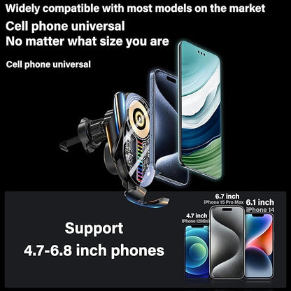 15W Car Phone Holder Wireless Charger - Auto Sensing Clamping 3-Axis Adjustable 360° Rotation Fast Charging Phone Holders for Your Car Vent Clip Slim Design with Unisex for iPhone Android Samsung