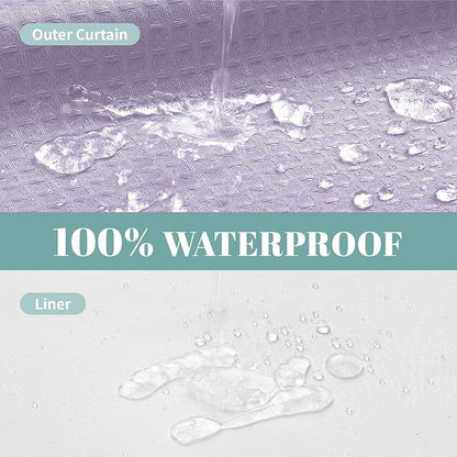 eachope Lavender Extra Long No Hook Waffle Weave Shower Curtain with snap-in Liner Replacement, 230GSM Waterproof Fabric Hotel Shower Curtain Set for Bathroom, Through Mesh Top Window,71Wx86H