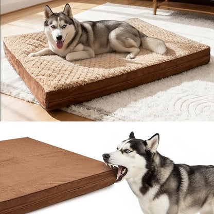 Sytopia Washable Indestructible 37" Dog Bed for Large Dogs – Double-Sided Plush, Waterproof, Removable Cover, Thick Orthopedic Support, Durable Multi- Size Comfort Clearance Indoor Flat Dog Bed