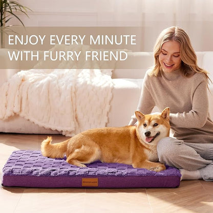Patas Lague Orthopedic Dog Bed Large Sized Dog 36''X24'', Waterproof Soft Comfortable Egg Crate Foam Large Pet Beds Crate Mat with Removable Washable Cover and Nonskid Bottom, Pueple
